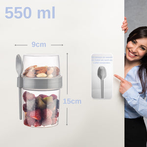 IDOBY 4 db-os Joghurtos-Müzlis Úti Pohár Szett Kanállal, 550ml, BPA-mentes - Image 6