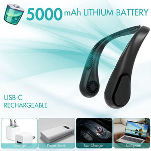 COMLIFE Hordozható Nyakba Akasztható USB Ventilátor 5000mAh Akkuval - Fekete - Image 3