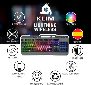 KLIM Lightning Vezeték Nélküli Spanyol Gamer Billentyűzet - Fém Váz, Mechanikus Érzés, RGB - Image 4