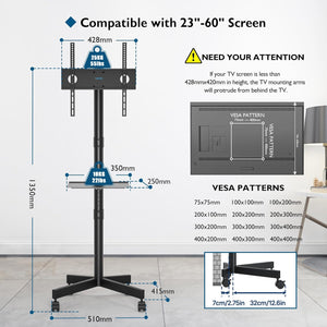 BONTEC gurulós TV állvány 23-60" képernyőkhöz, állítható magasság, laptop polccal - Image 5