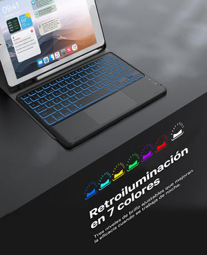 Earto iPad billentyűzet 7 színű háttérvilágítással, 10.2" iPad 9/8/7 generációhoz, fekete - Image 4