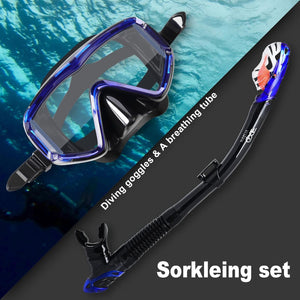 Pano 3 ablakos búvármaszk és légzőcső szett felnőtteknek, kék - Párásodásgátló profi snorkel felszerelés - Image 4