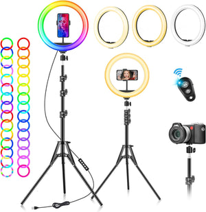 FGRYB 10" RGB LED Gyűrűfény Állvánnyal és Telefontartóval - Szelfi Lámpa - Image 1