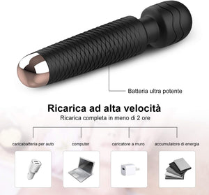 YICOCO Elektromos Masszírozó Pálca 25 Módú, Izomfeszültség Oldó, Hordtáskával - Fekete - Image 3