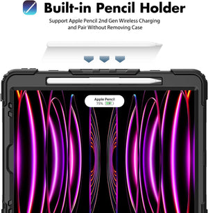 iPad Pro 12.9 360°-os forgatható, ütésálló tok vállpánttal - SEYMAC fekete védőtok - Image 4