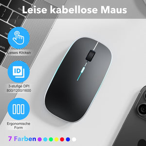TECURS vezeték nélküli QWERTZ billentyűzet és egér szett iPadhez, 7 színű háttérvilágítással, fekete - Image 5