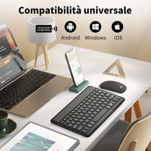 EasyAcc Bluetooth billentyűzet Windows/Android/iOS-hez, olasz kiosztás, 80cm USB-C kábel, fekete - Image 2