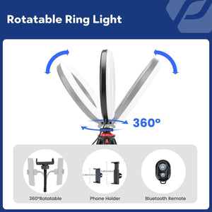 LED Gyűrűsfény Rugalmas Állvánnyal és Telefon Tartóval - Bluetooth Távirányító, 8 inch - Outlet24