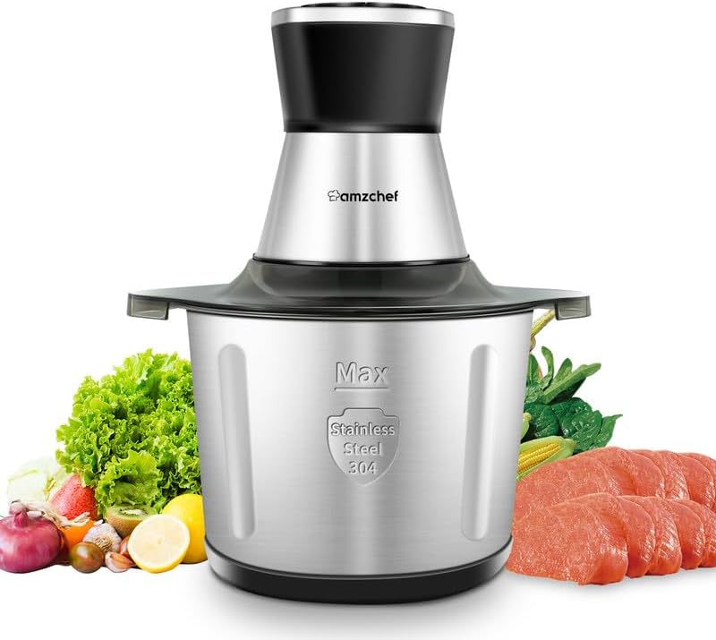 AMZCHEF 500W-os elektromos aprító 3L-es inox tállal, 2 sebességgel, húsdarálásra és bébiételhez - Image 1