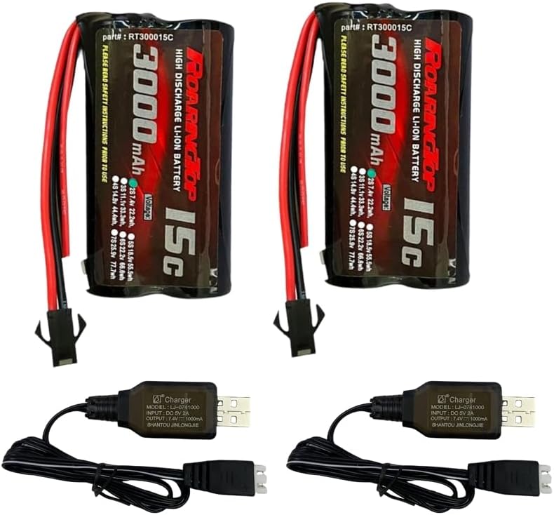 RoaringTop 7,4V 3000mAh Li-ion akkumulátor RC autókhoz és hajókhoz, 2 USB töltővel - Image 1