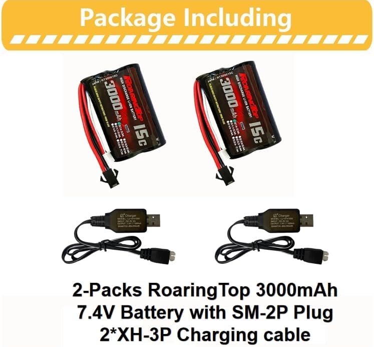 RoaringTop 7,4V 3000mAh Li-ion akkumulátor RC autókhoz és hajókhoz, 2 USB töltővel - Image 3