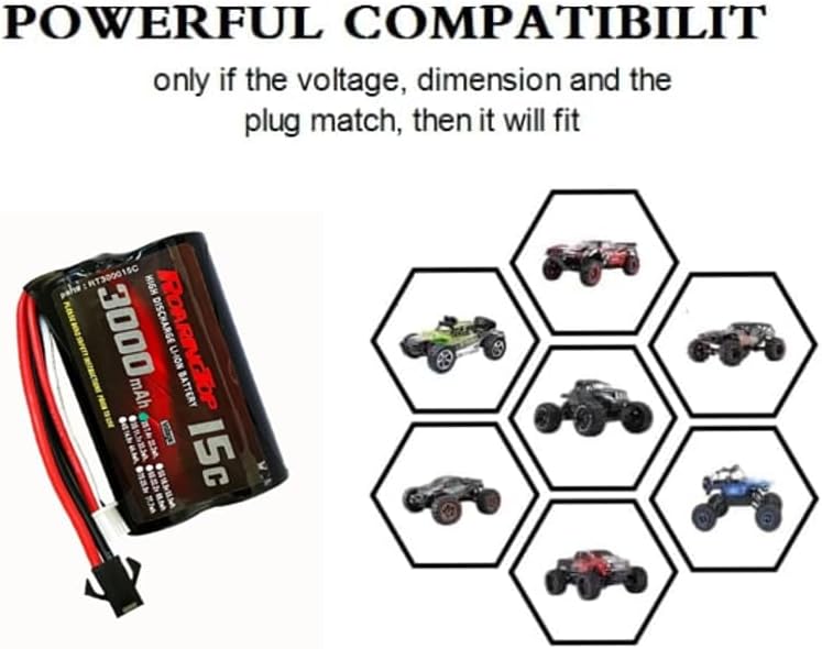 RoaringTop 7,4V 3000mAh Li-ion akkumulátor RC autókhoz és hajókhoz, 2 USB töltővel - Image 5