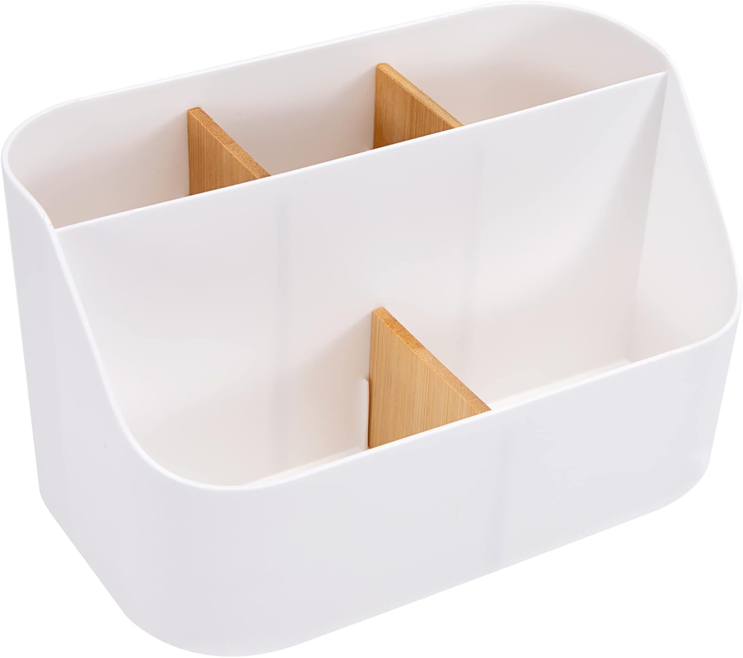 QH-Shop Fehér Fa Íróasztal Rendszerező 5 Rekesszel - Távirányító és Irodaszer Tartó - Image 1