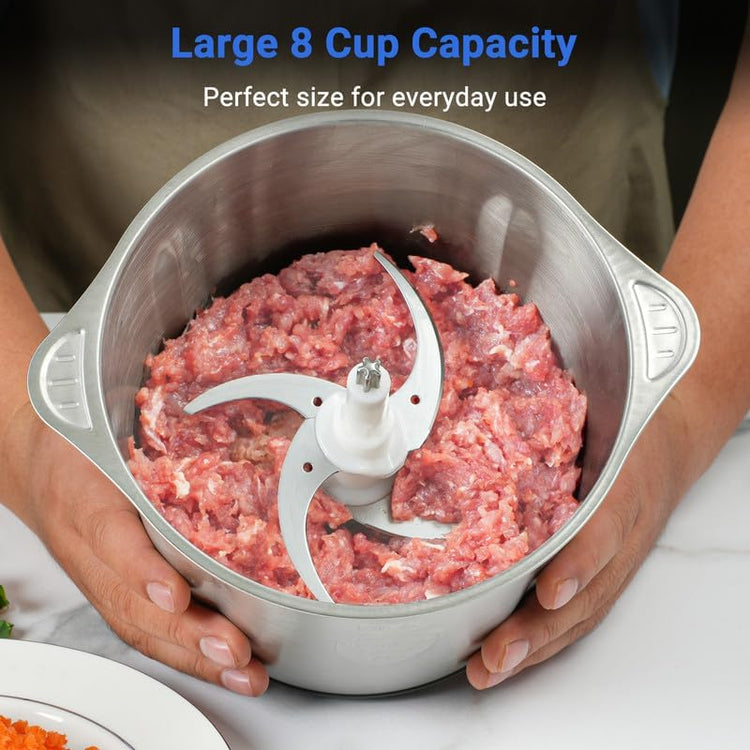 AMZCHEF 500W-os elektromos aprító 3L-es inox tállal, 2 sebességgel, húsdarálásra és bébiételhez - Image 8