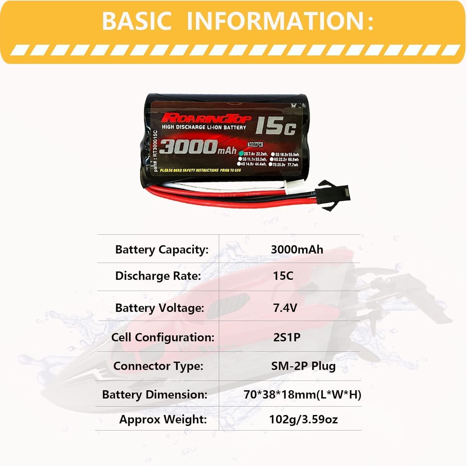 RoaringTop 7,4V 3000mAh Li-ion akkumulátor RC autókhoz és hajókhoz, 2 USB töltővel - Image 2