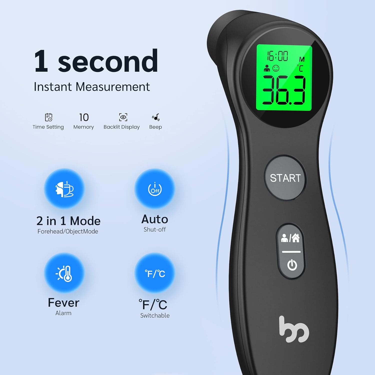 Femometer Érintés Nélküli Lázmérő Babáknak és Felnőtteknek - 1mp-es Mérés, Riasztással - Image 2