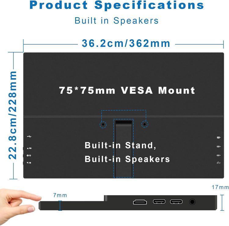 Pisichen 15,6" FHD érintőképernyős hordozható monitor HDMI/USB-C - PC, telefon, konzol - Image 7