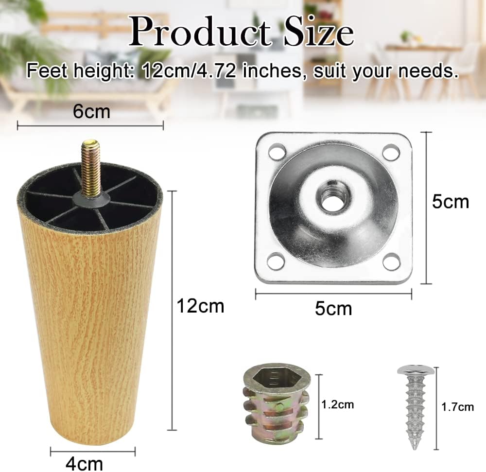 DURANTEY 12 cm-es műanyag és fém bútorláb szett (4 db) - kanapéhoz, székhez, ágyhoz - Image 2