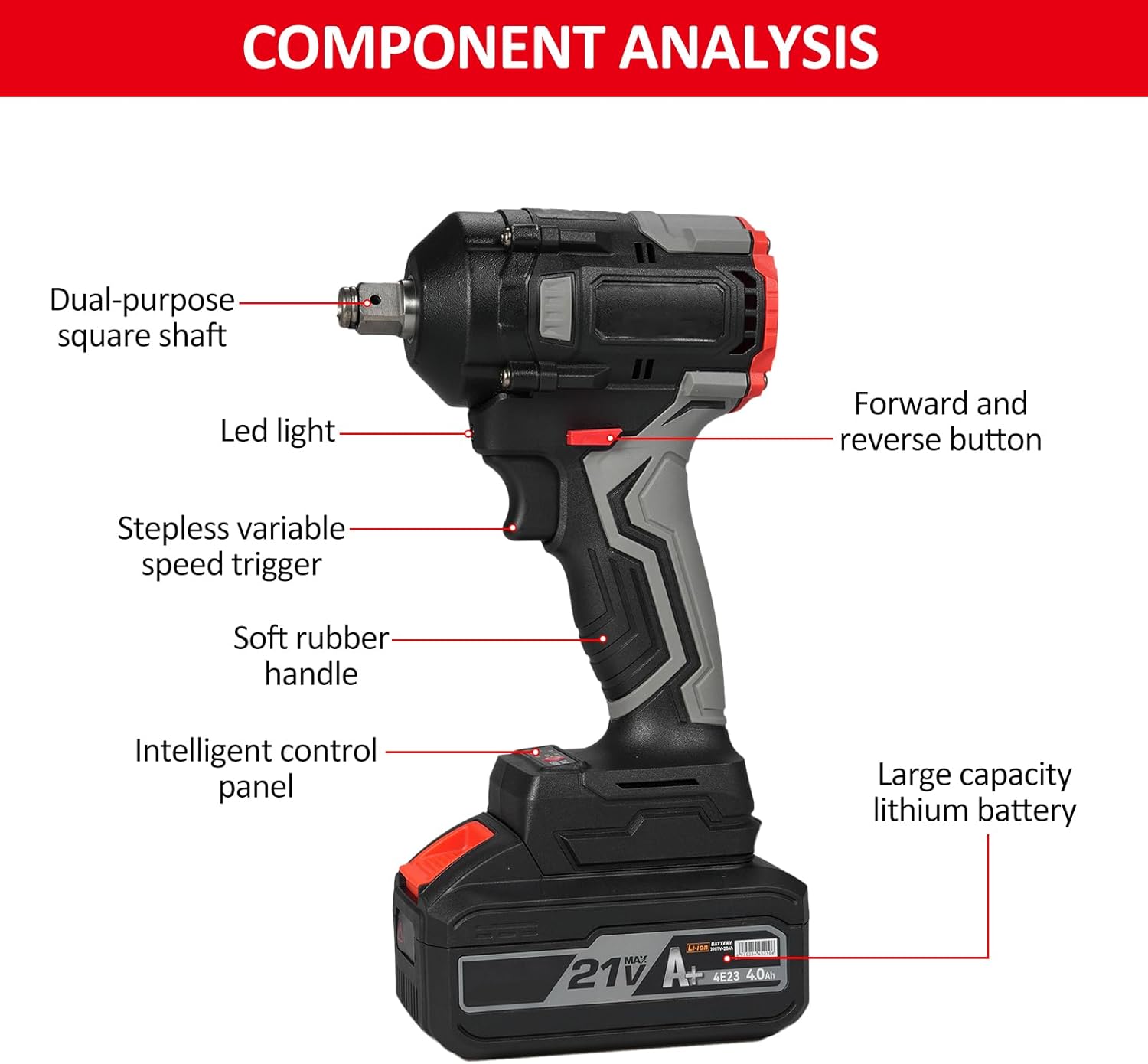 Nanwei 350Nm Akkus Ütőkulcs, 21V, 2x4Ah, 3000RPM, Autószereléshez - Image 8