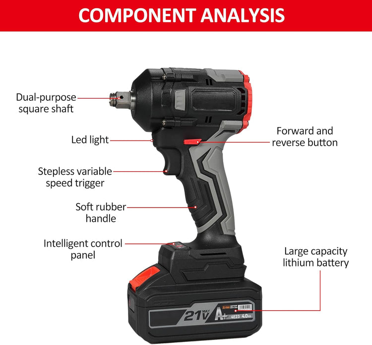 Nanwei 350Nm Akkus Ütőkulcs, 21V, 2x4Ah, 3000RPM, Autószereléshez - Image 8