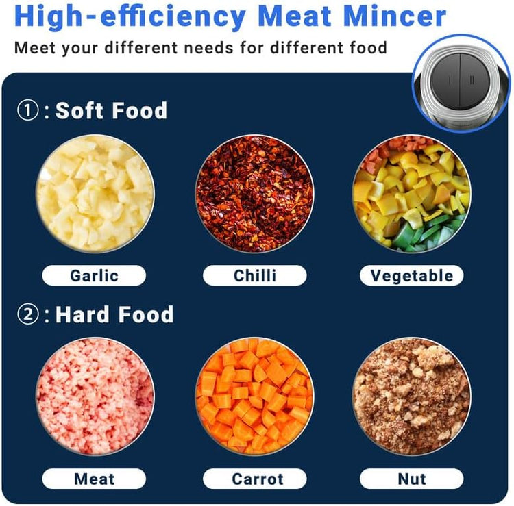 AMZCHEF 500W-os elektromos aprító 3L-es inox tállal, 2 sebességgel, húsdarálásra és bébiételhez - Image 9