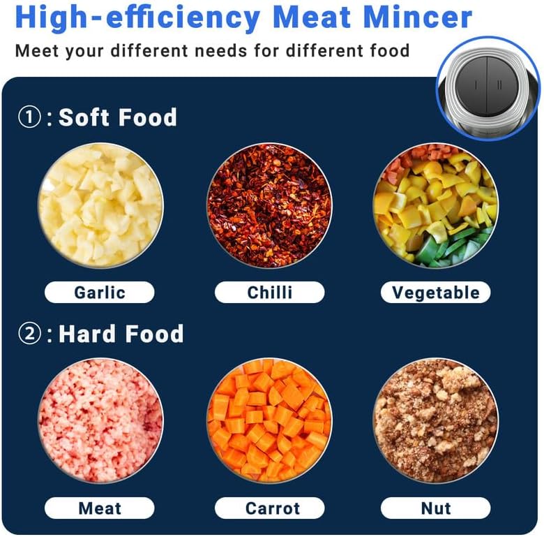 AMZCHEF 500W-os elektromos aprító 3L-es inox tállal, 2 sebességgel, húsdarálásra és bébiételhez - Image 9