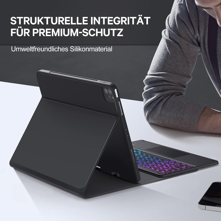 iPad Pro 12.9 QWERTZ billentyűzet tok, érintőpaddal, 7 színű háttérvilágítással - Earto - Image 8