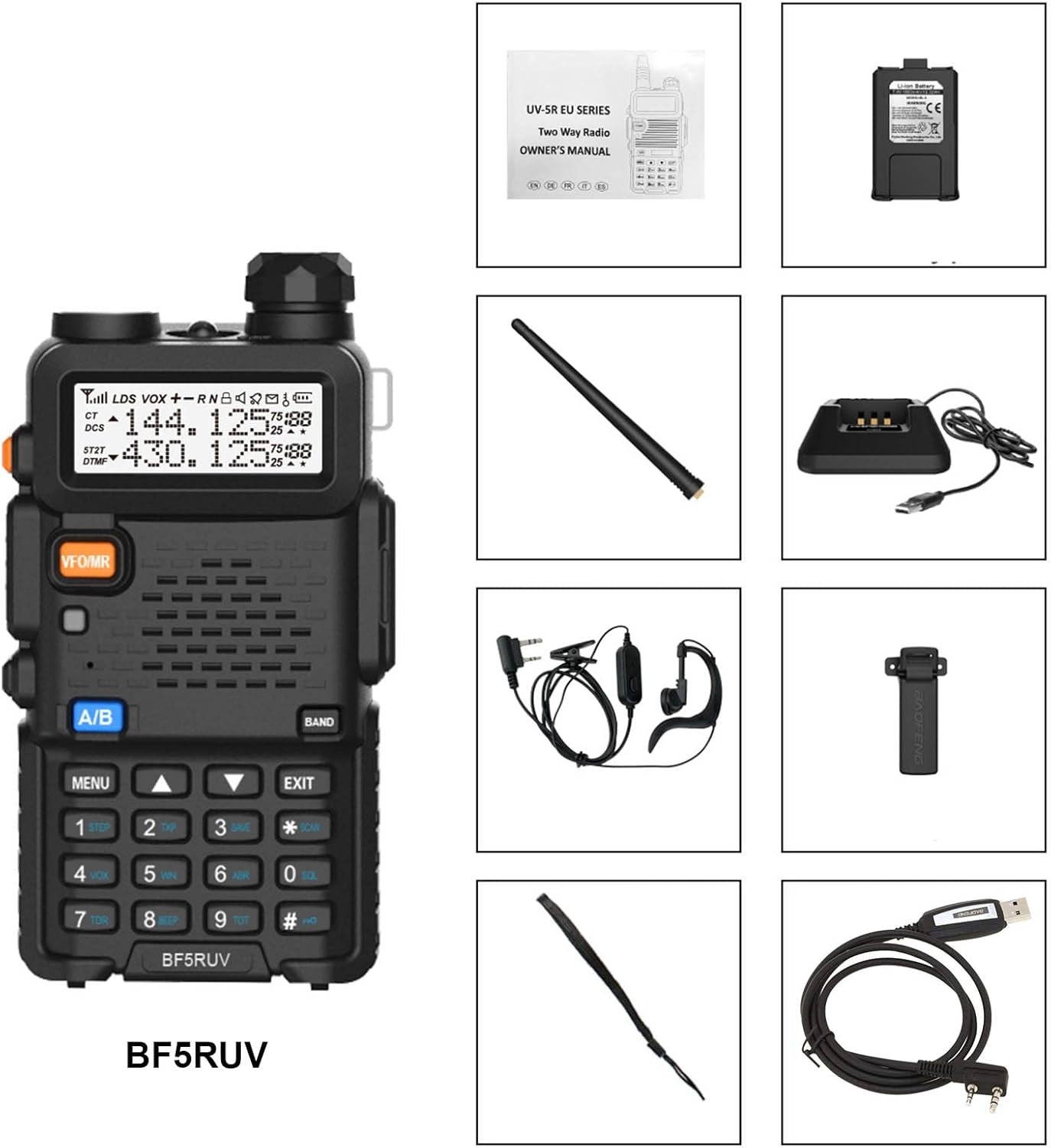 Pofung BF5RUV Kétsávos Walkie-Talkie VHF/UHF Amatőr Rádió USB Töltővel és Programozókábellel - Image 6