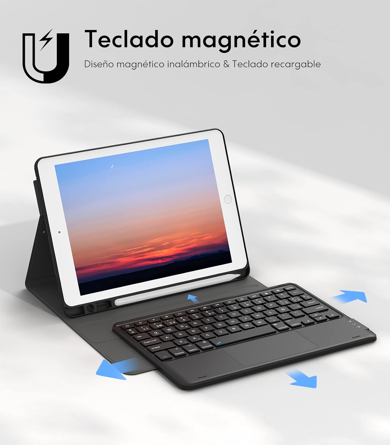 iPad 9. generációs billentyűzet tok érintőpaddal, Earto BT spanyol - Image 6