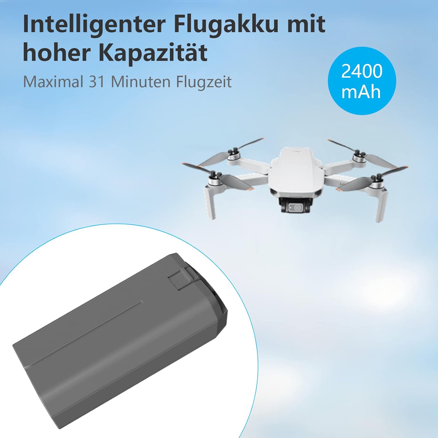 DJI Mini 4K/2/SE drónhoz 2400 mAh intelligens akkumulátor szett, 31 perc repülési idő - Image 3
