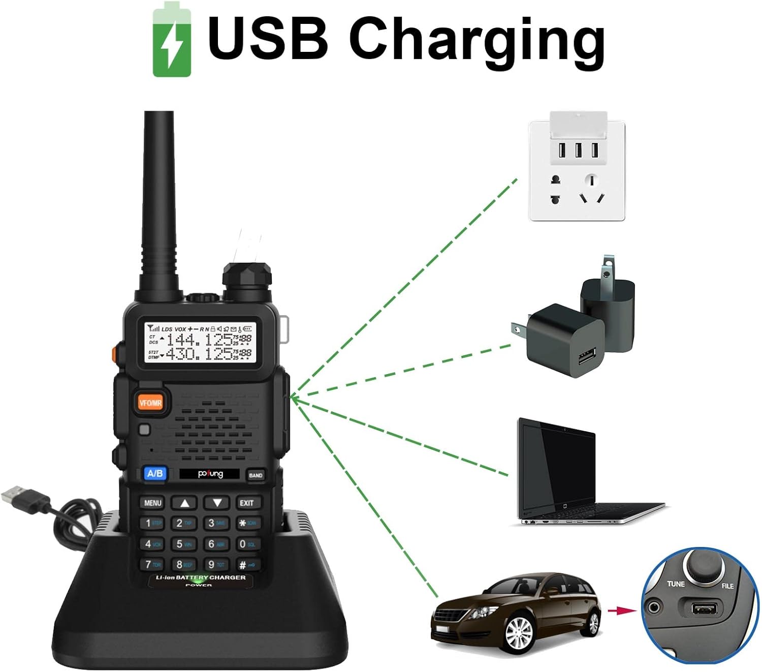 Pofung BF5RUV Kétsávos Walkie-Talkie VHF/UHF Amatőr Rádió USB Töltővel és Programozókábellel - Image 4