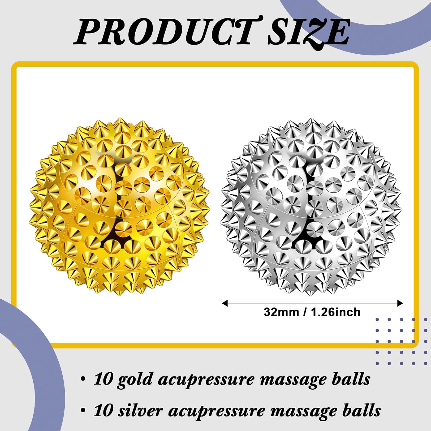 Mágneses akupresszúrás masszázslabda szett - 20 db, 32 mm, ezüst és arany - Image 2