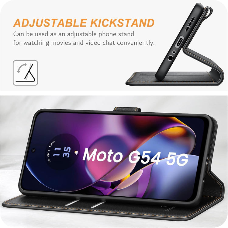 Motorola Moto G54/G64 5G Prémium Bőr Flip Tok - Fekete, Kártyatartóval - Image 4