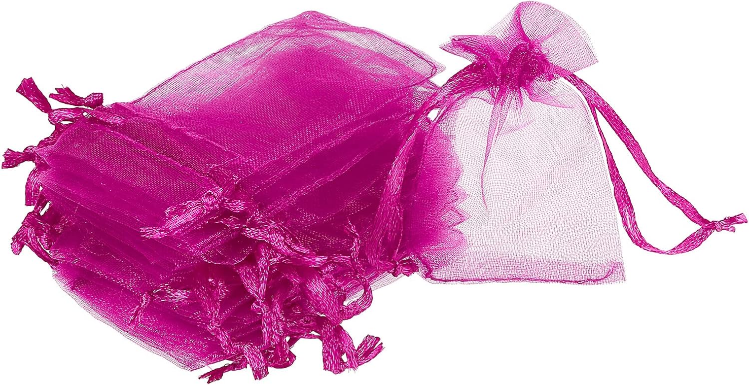 Sourcing Map 100db Rózsavörös Organza Ajándékzacskó 5x7cm - Esküvői, Karácsonyi Ékszertasak - Image 1