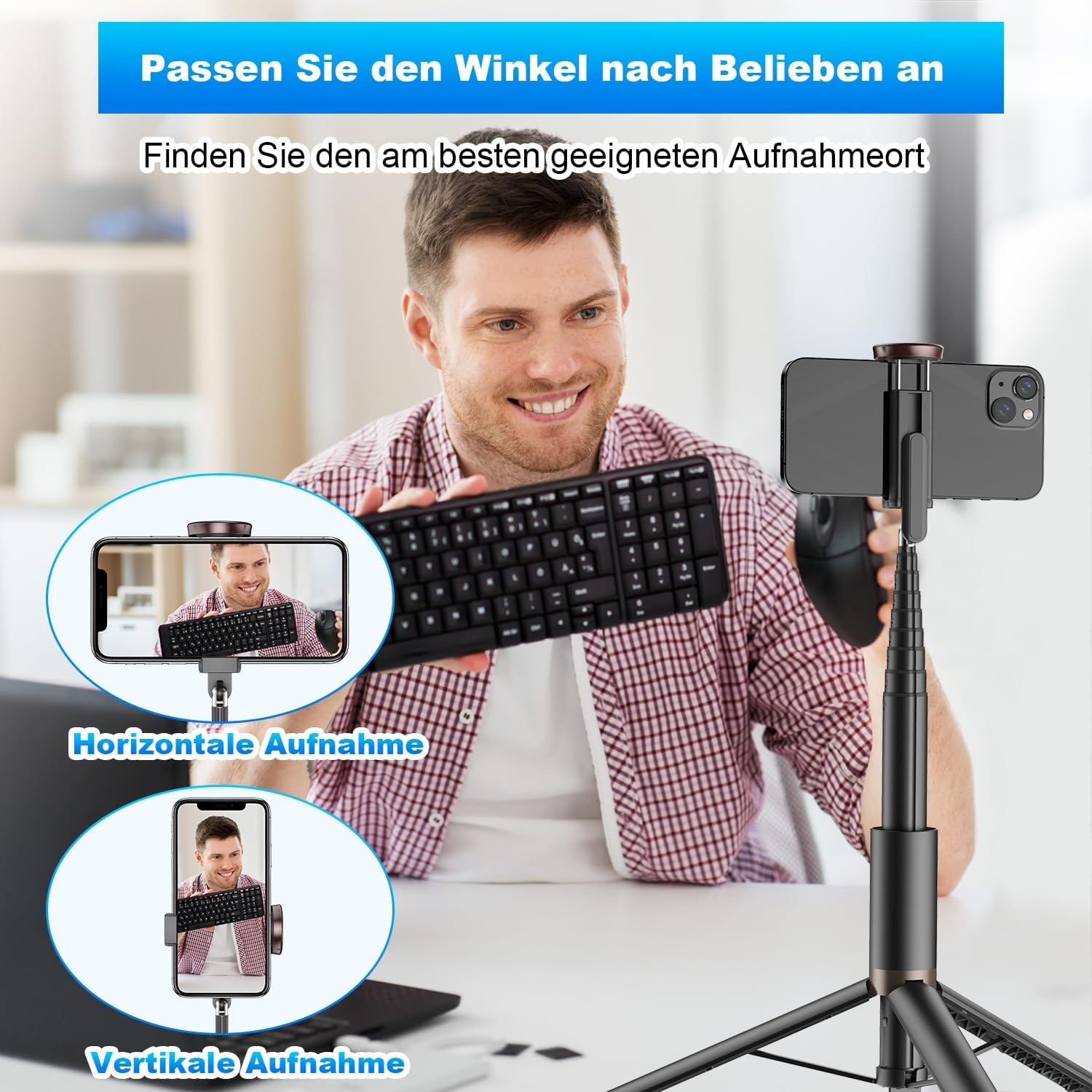TONEOF 152cm-es Forgatható Szelfibot Állvány iPhone és Android Telefonokhoz - Fekete - Image 7