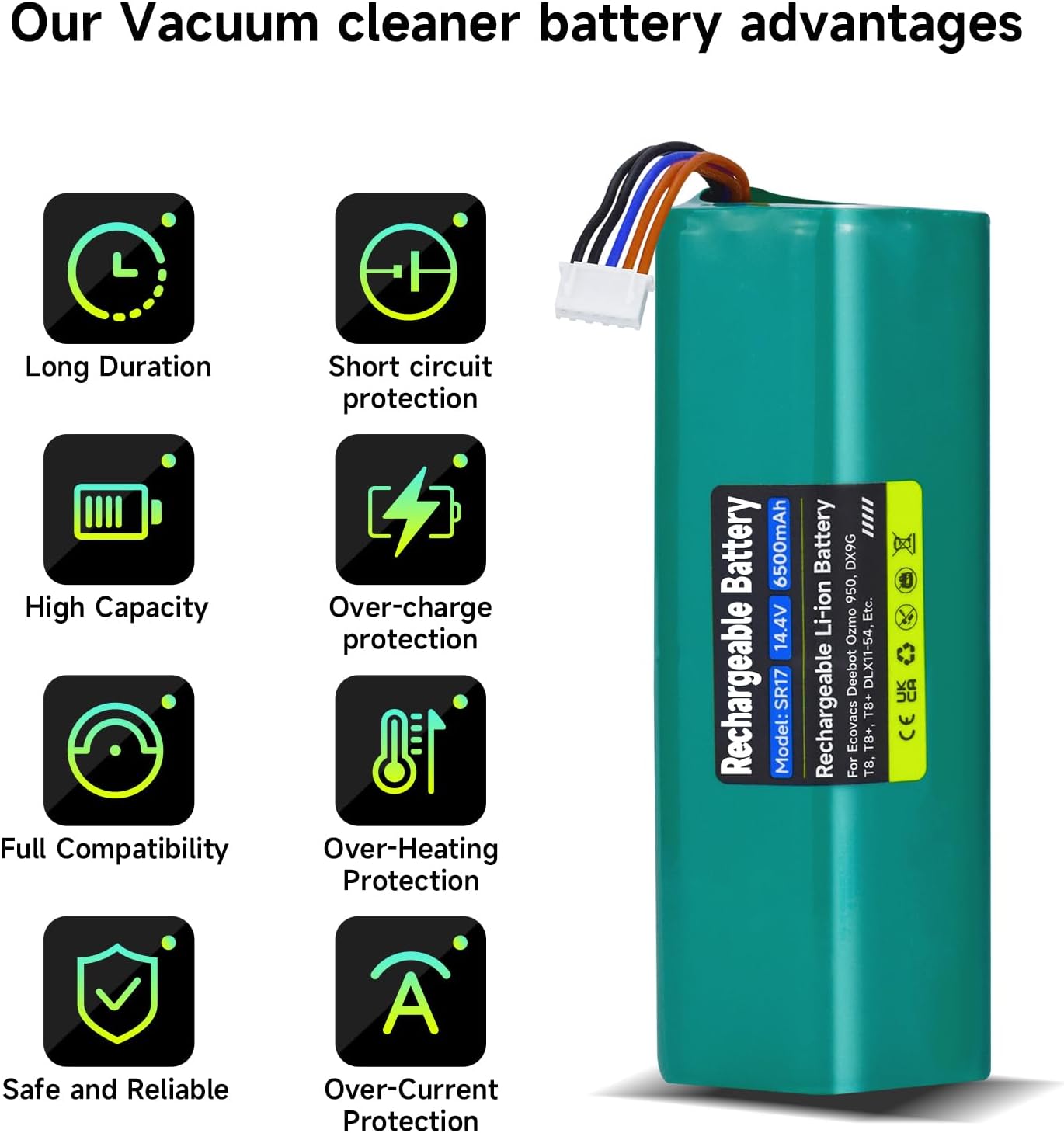 Yeedi és Ecovacs robotporszívókhoz 14.4V 6500mAh akkumulátor - Mspalocell - Image 5