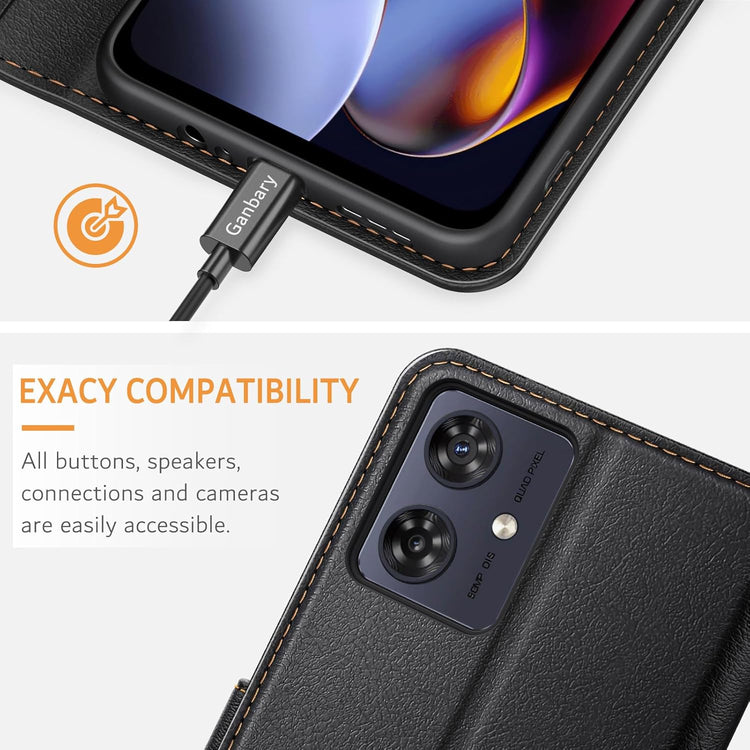 Motorola Moto G54/G64 5G Prémium Bőr Flip Tok - Fekete, Kártyatartóval - Image 7