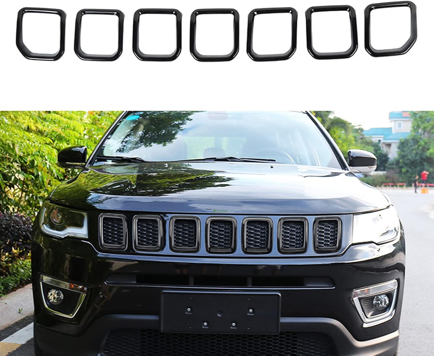 Jeep Compass hűtőrács keret - Fekete, 2021-2023 modellekhez - Image 1