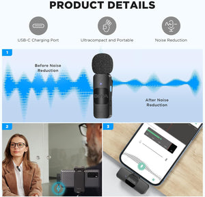 Boya BY-V20 USB-C vezeték nélküli csíptetős mikrofon zajszűréssel, Android/iPhone15 kompatibilis - Image 2