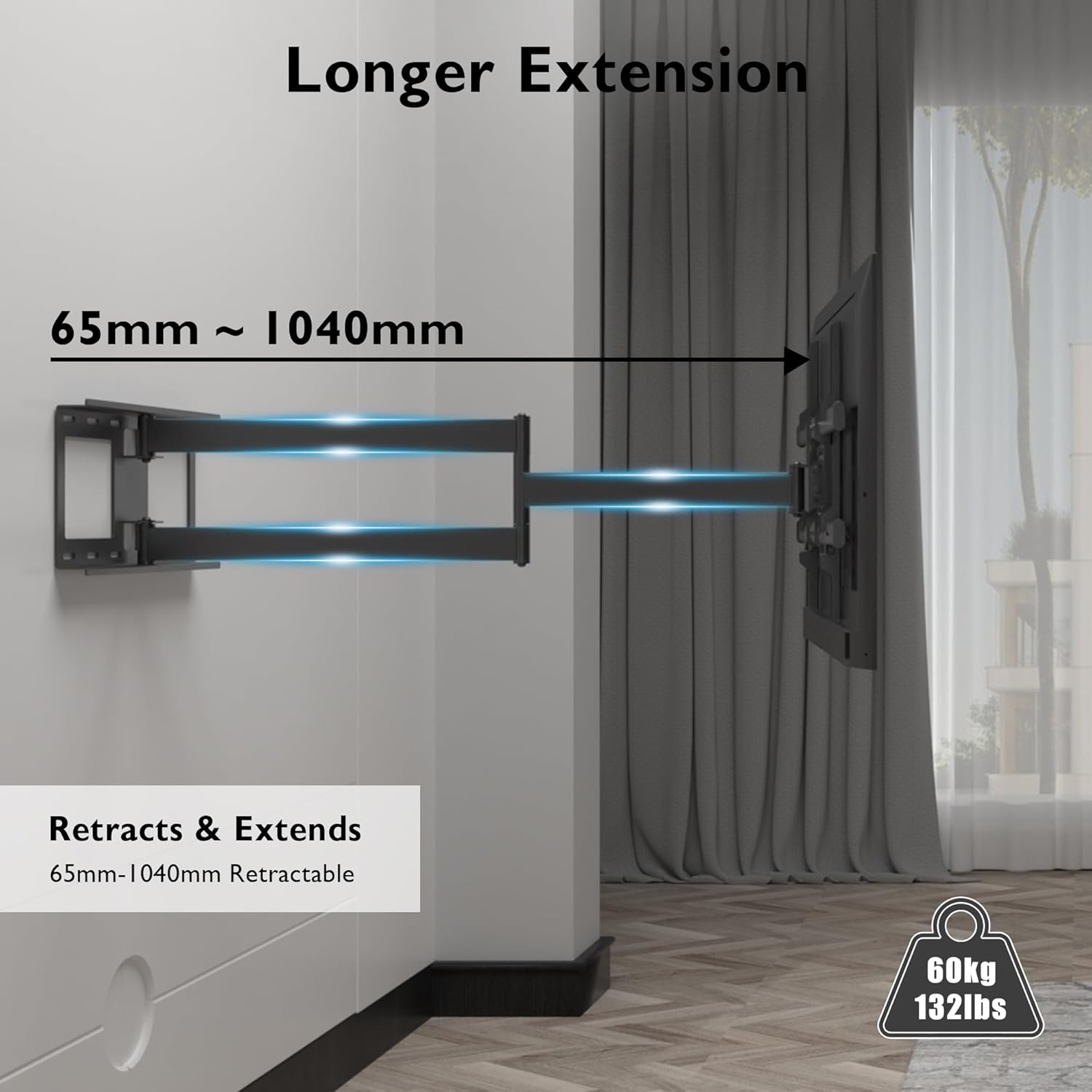 BONTEC extra hosszú, 104 cm-es TV fali tartó, 32-75" képernyőkhöz, 60 kg-ig - Image 2