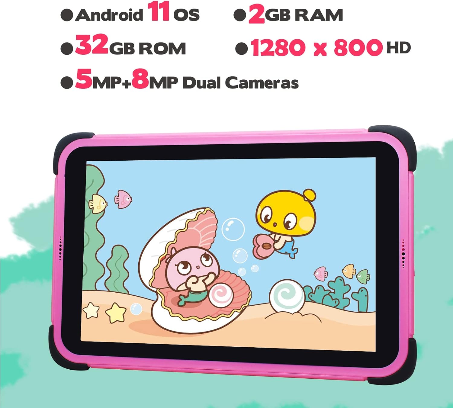 CWOWDEFU 8 Colos Rózsaszín Gyerektablet 32GB WiFi Android Szülői Felügyelettel - Image 2