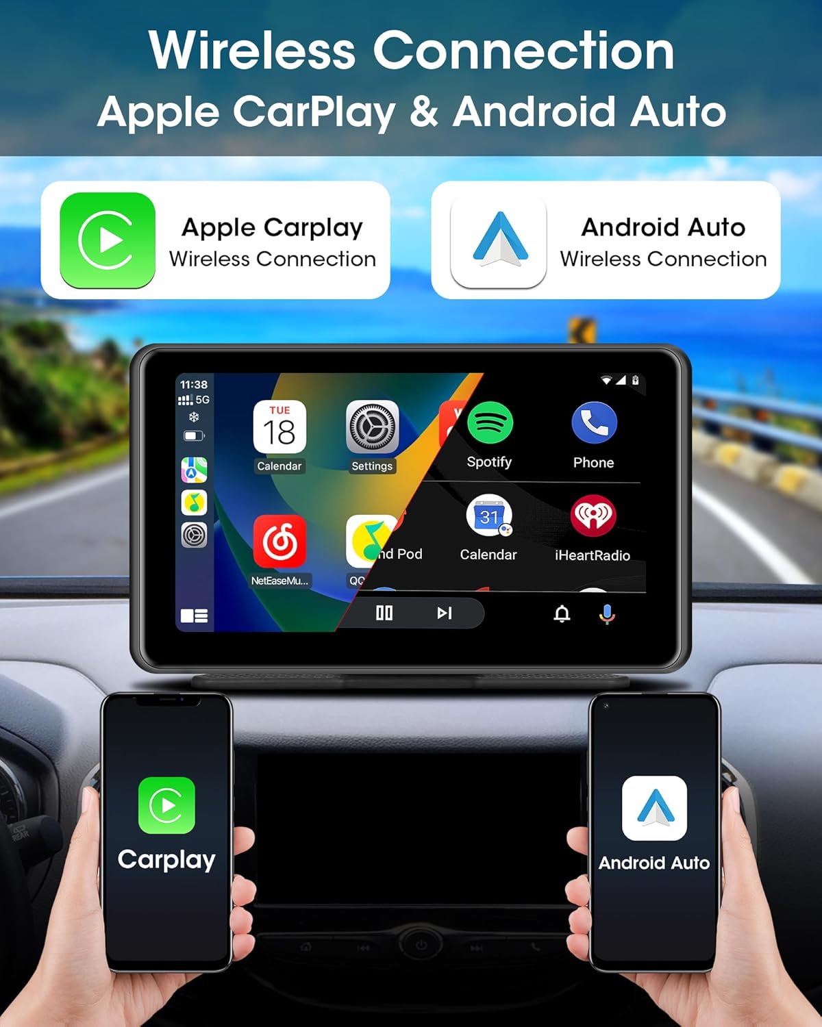 Apple CarPlay és Android Auto 7" érintőképernyős autórádió, dupla Bluetooth, tükrözés - Image 2