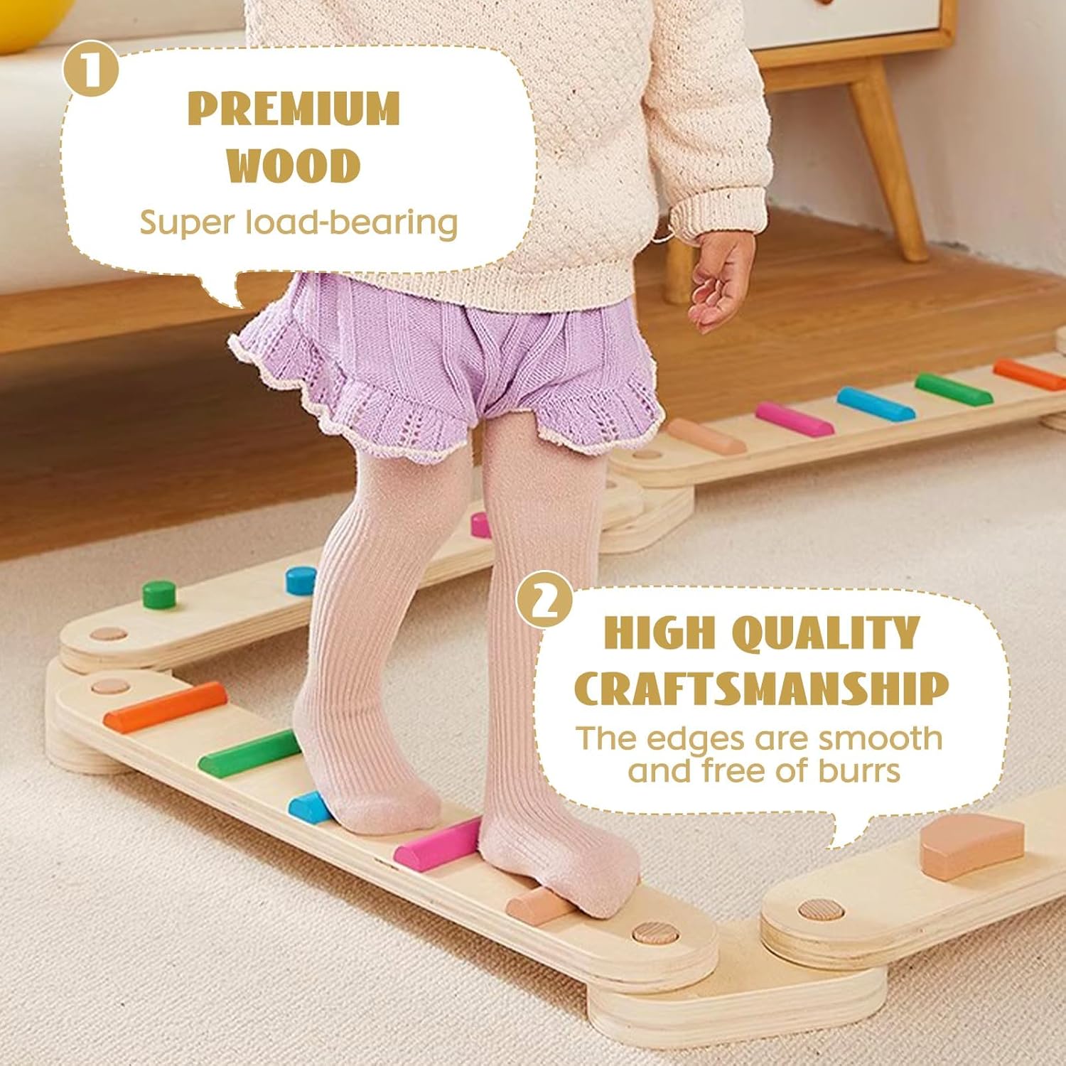 Forroby sárga fa egyensúlyozó deszka gyerekeknek, Montessori beltéri-kültéri játék - Image 6