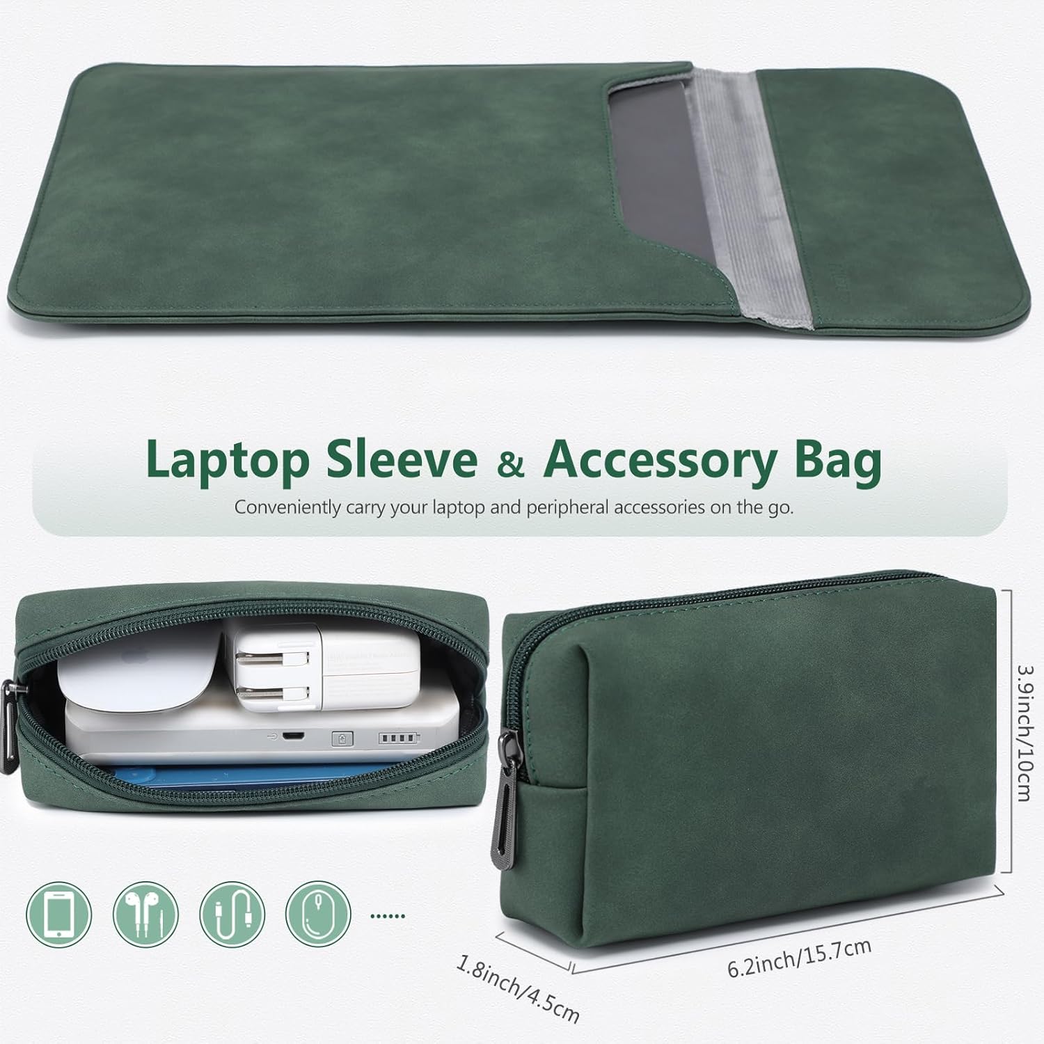MacBook Air 15 M2 védőtok - HYZUO éjzöld laptop táska kiegészítő zsebbel - Image 2