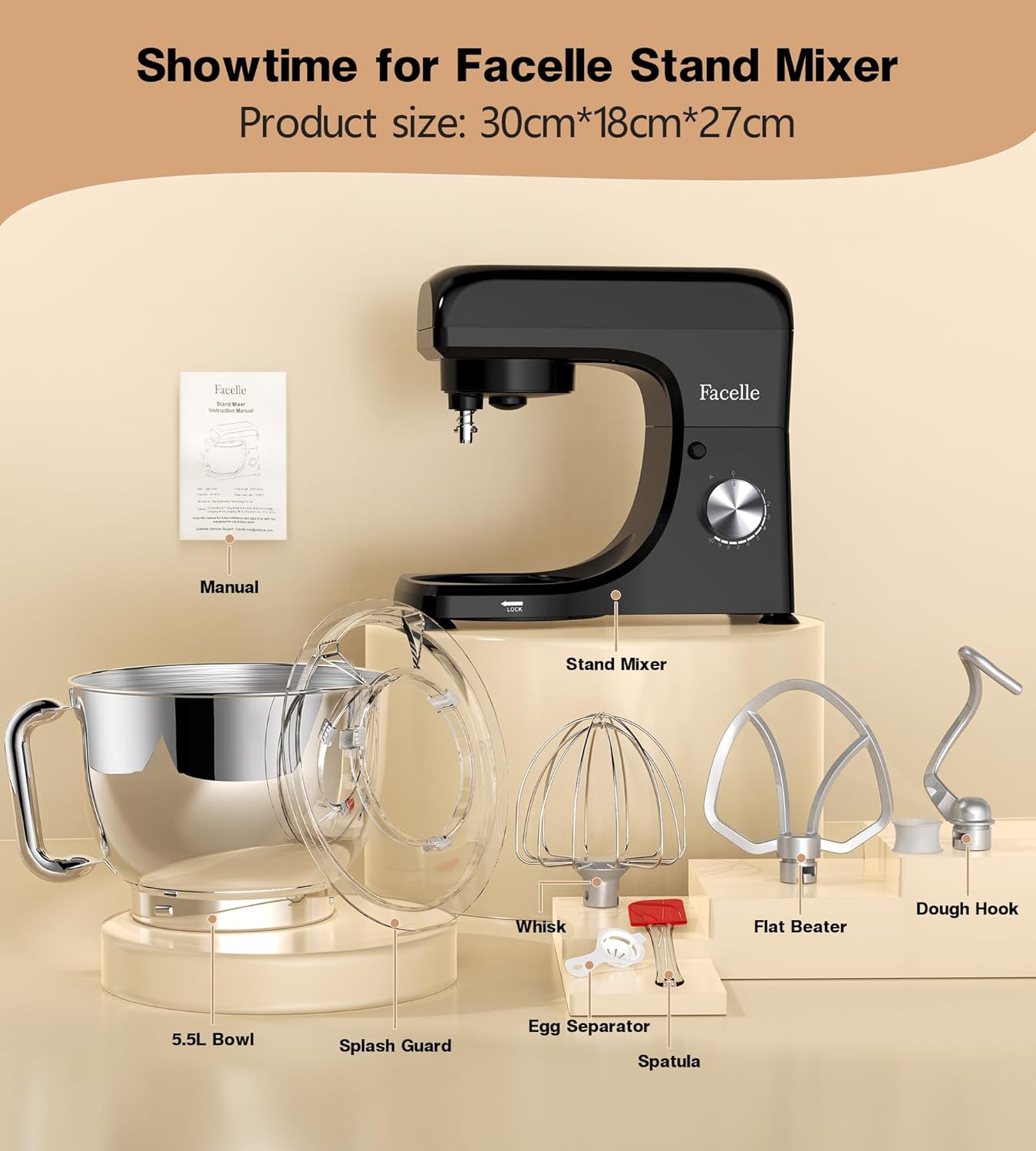 Facelle 1300W Professzionális Robotgép 10 Sebességgel, 5,5L Inox Tállal, Fekete - Image 4