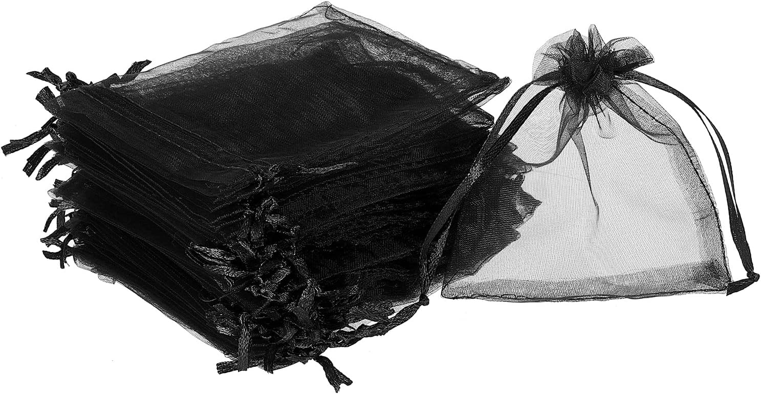 Sourcing Map 50db Fekete Organza Ajándékzsák 10x12cm - Esküvői, Karácsonyi Ékszertasak - Image 1