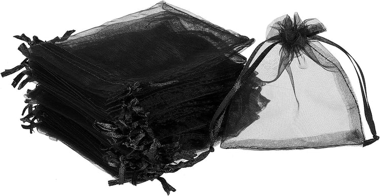 Sourcing Map 50db Fekete Organza Ajándékzsák 10x12cm - Esküvői, Karácsonyi Ékszertasak - Image 1