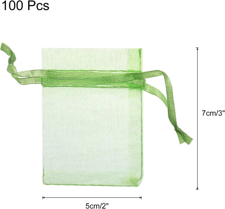 Sourcing Map 100db Világoszöld Organza Ajándékzsák 5x7cm Esküvőre, Partira - Image 2