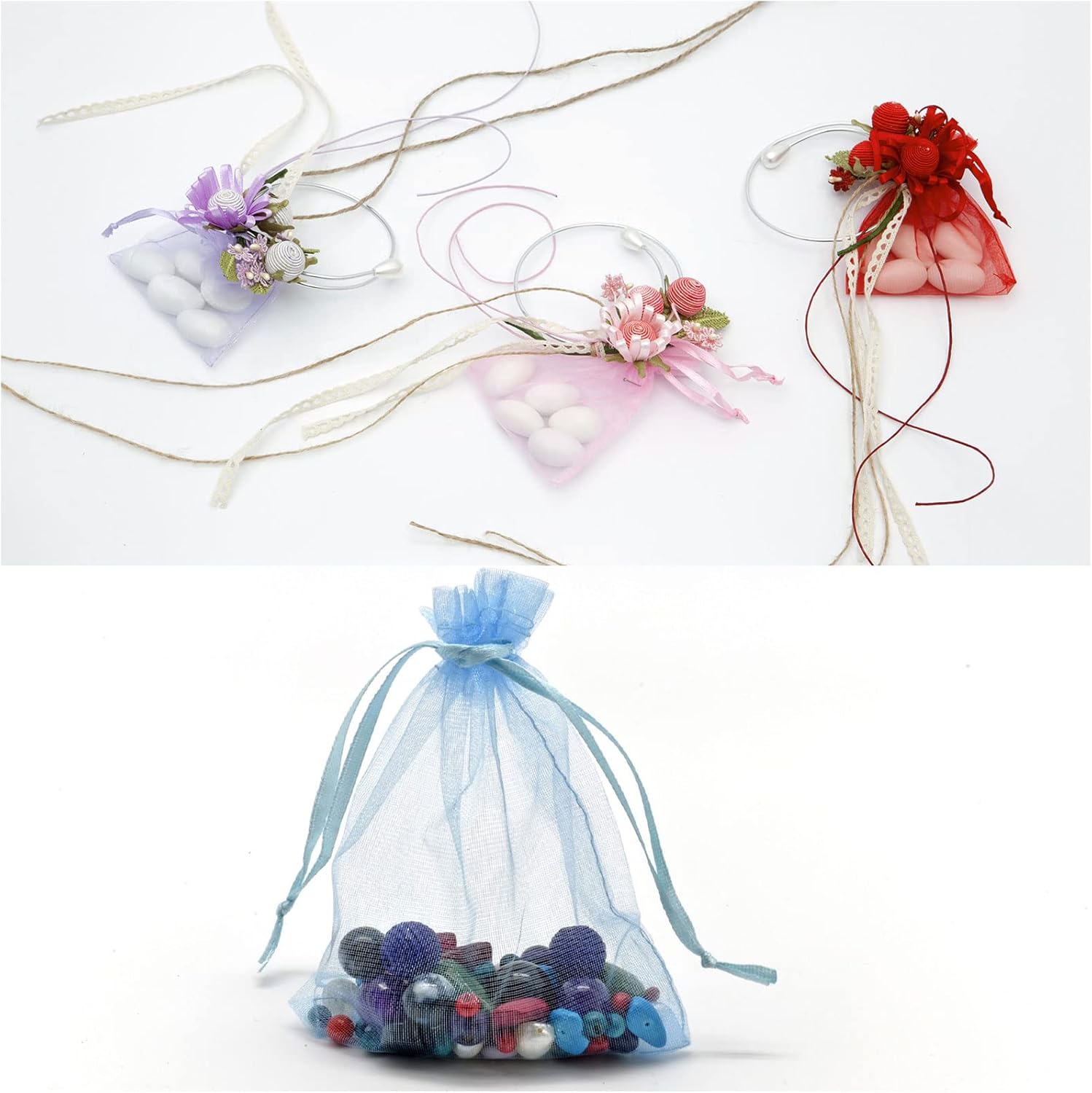 Rózsaszín organza ajándékzacskó 50db - Esküvői, parti és karácsonyi ékszertasak - Image 6