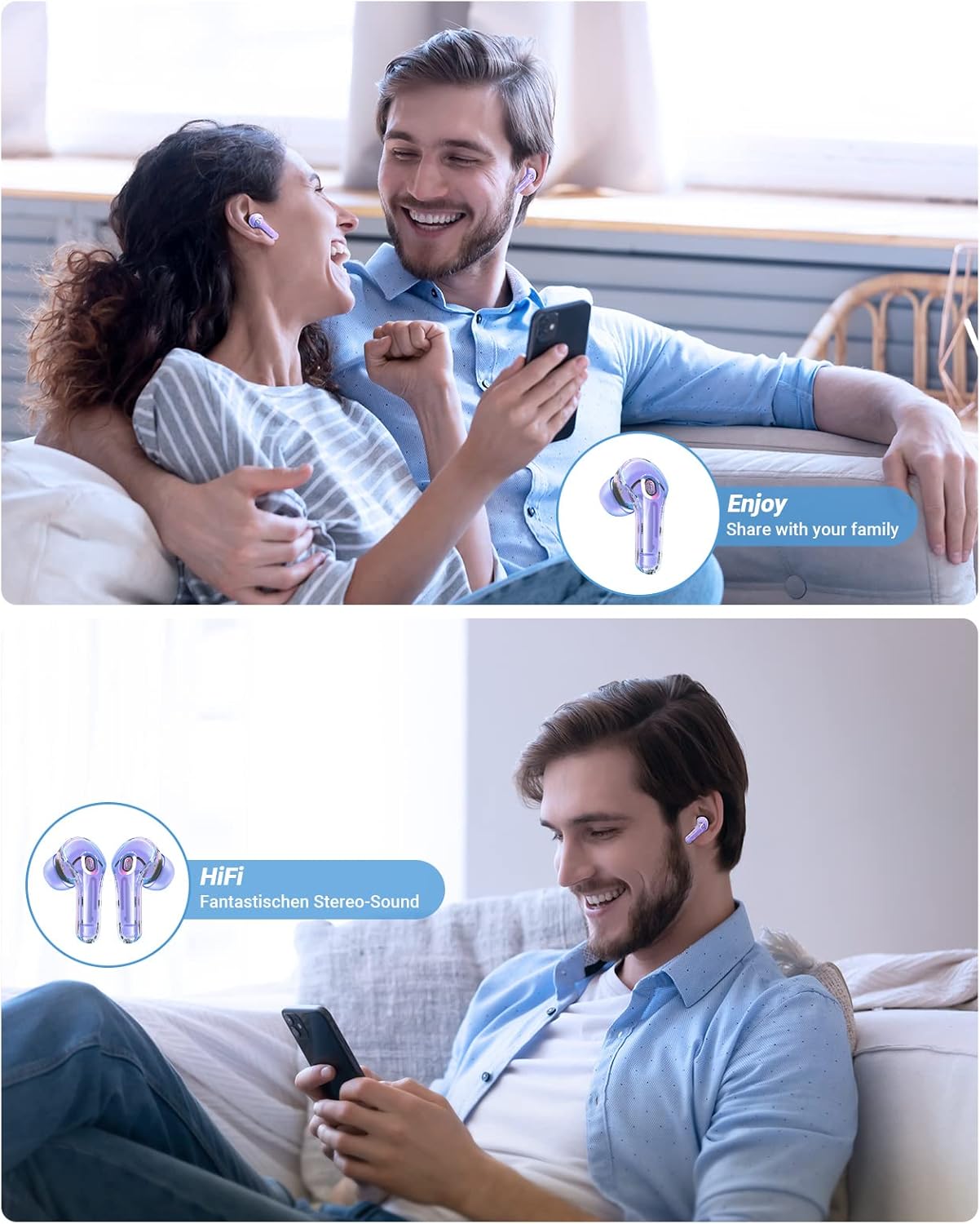 ACEFAST T8 Lila Bluetooth Fülhallgató - 4 Mikrofon, 30 Órás Akku, LED Kijelző - Image 7